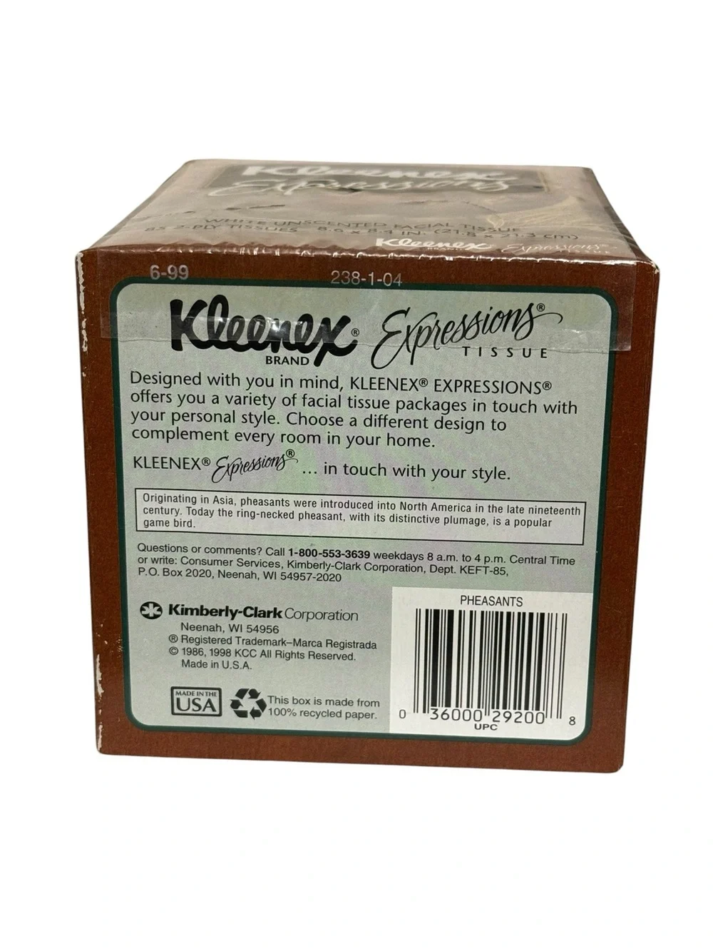 Vintage Kleenex Expressions PHEASANTS Facial Tissues 85 2-Ply Box NEW Sealed